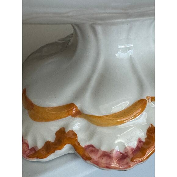 Vintage Italian Hand Painted Tureen Pedestal Scalloped Edge Vase - Picture 10 of 10
